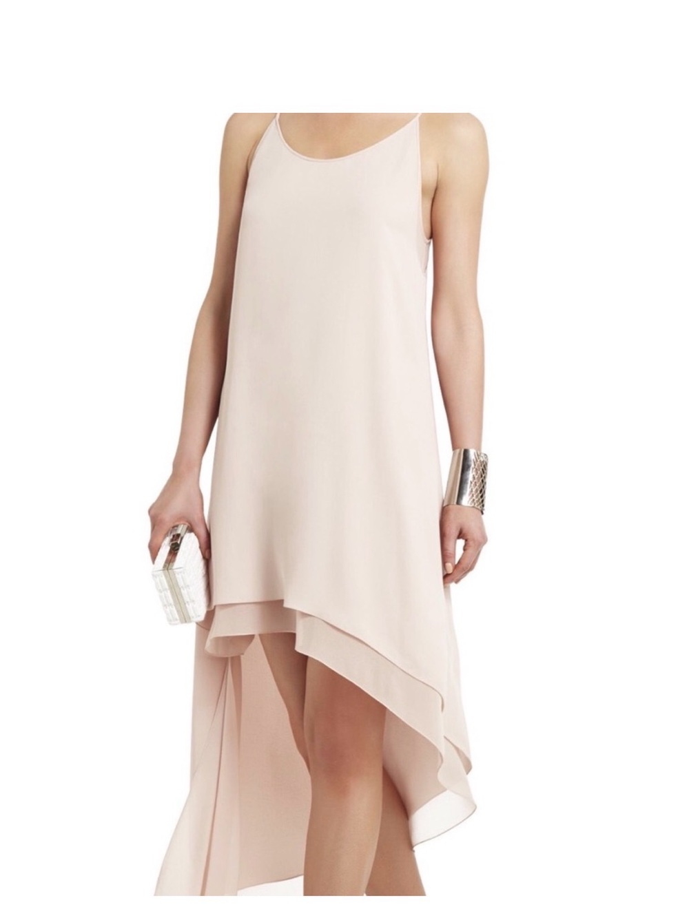 Lienna Double Layer Tank Dress Chiffon hi-lo asymmetrical tan peach XS
